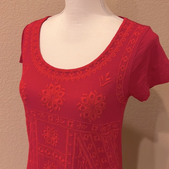 Lucky Brand Dark Pink Embroidered Short Sleeve Shirt - Picture 8 of 16
